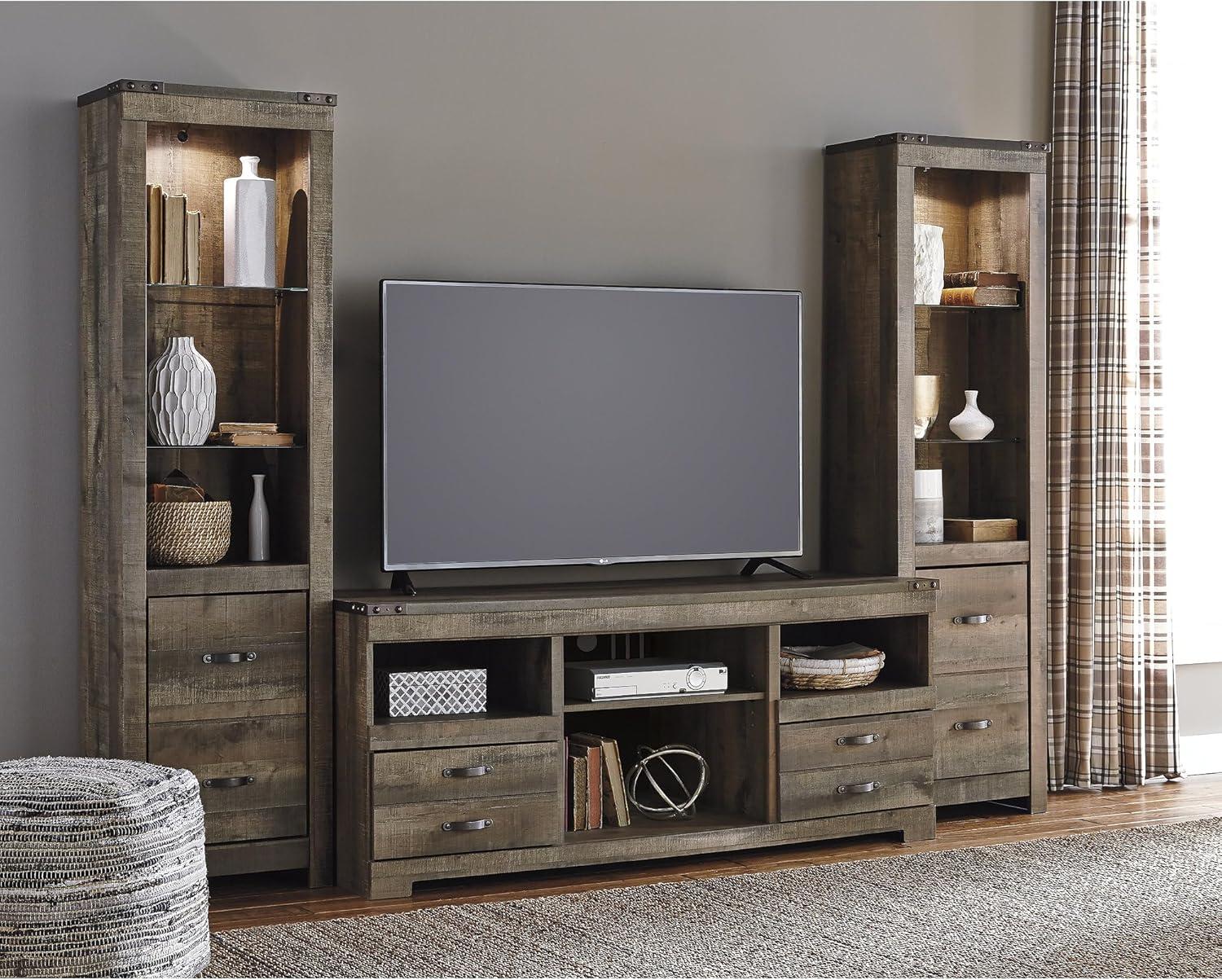 imageSignature Design by Ashley Trinell Rustic 4Piece Entertainment Center with Electric Fireplace for TVs up to 69 Light BrownBrown