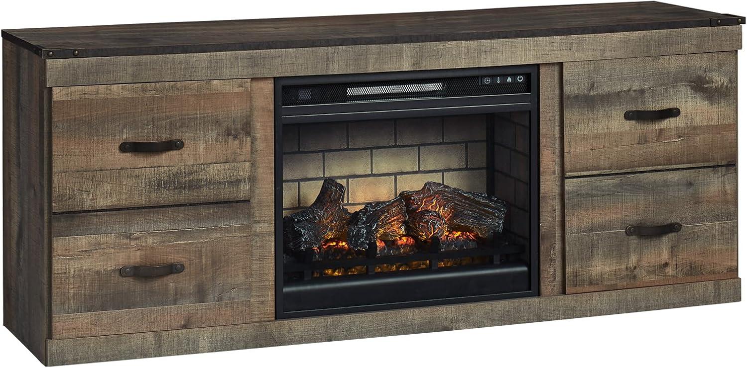 imageSignature Design by Ashley Trinell Rustic 4Piece Entertainment Center with Electric Fireplace for TVs up to 69 Light BrownBrown