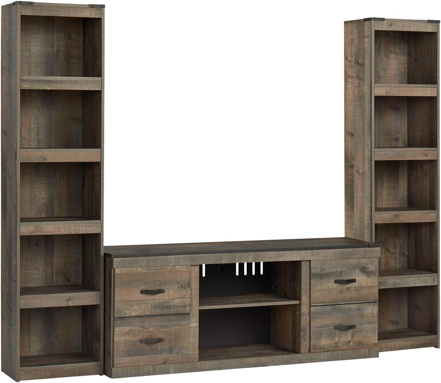 imageSignature Design by Ashley Trinell Rustic 4Piece Entertainment Center with Electric Fireplace for TVs up to 69 Light BrownBrown