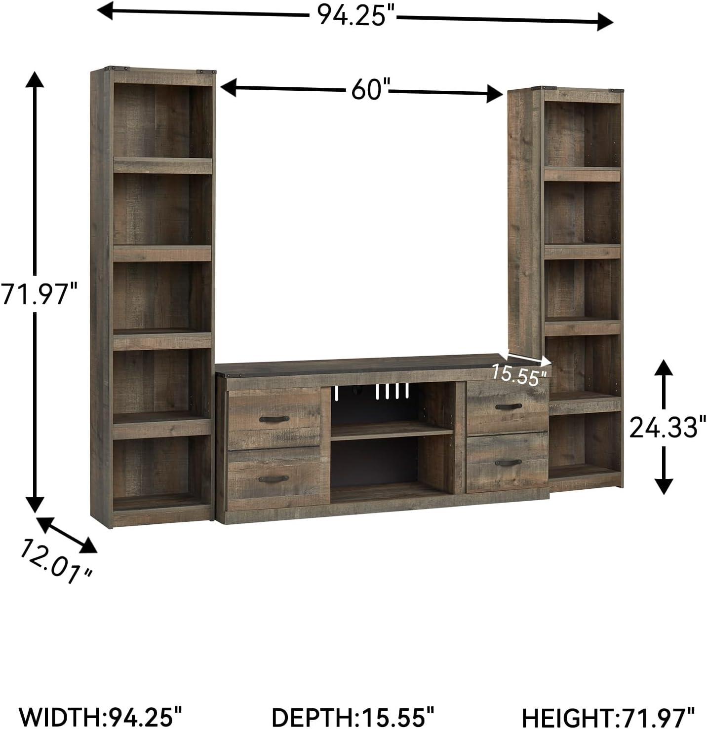 imageSignature Design by Ashley Trinell Rustic 4Piece Entertainment Center with Electric Fireplace for TVs up to 69 Light BrownBrown