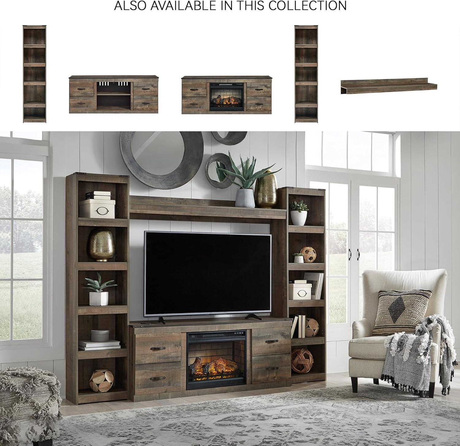imageSignature Design by Ashley Trinell Rustic 4Piece Entertainment Center with Electric Fireplace for TVs up to 69 Light BrownBrown