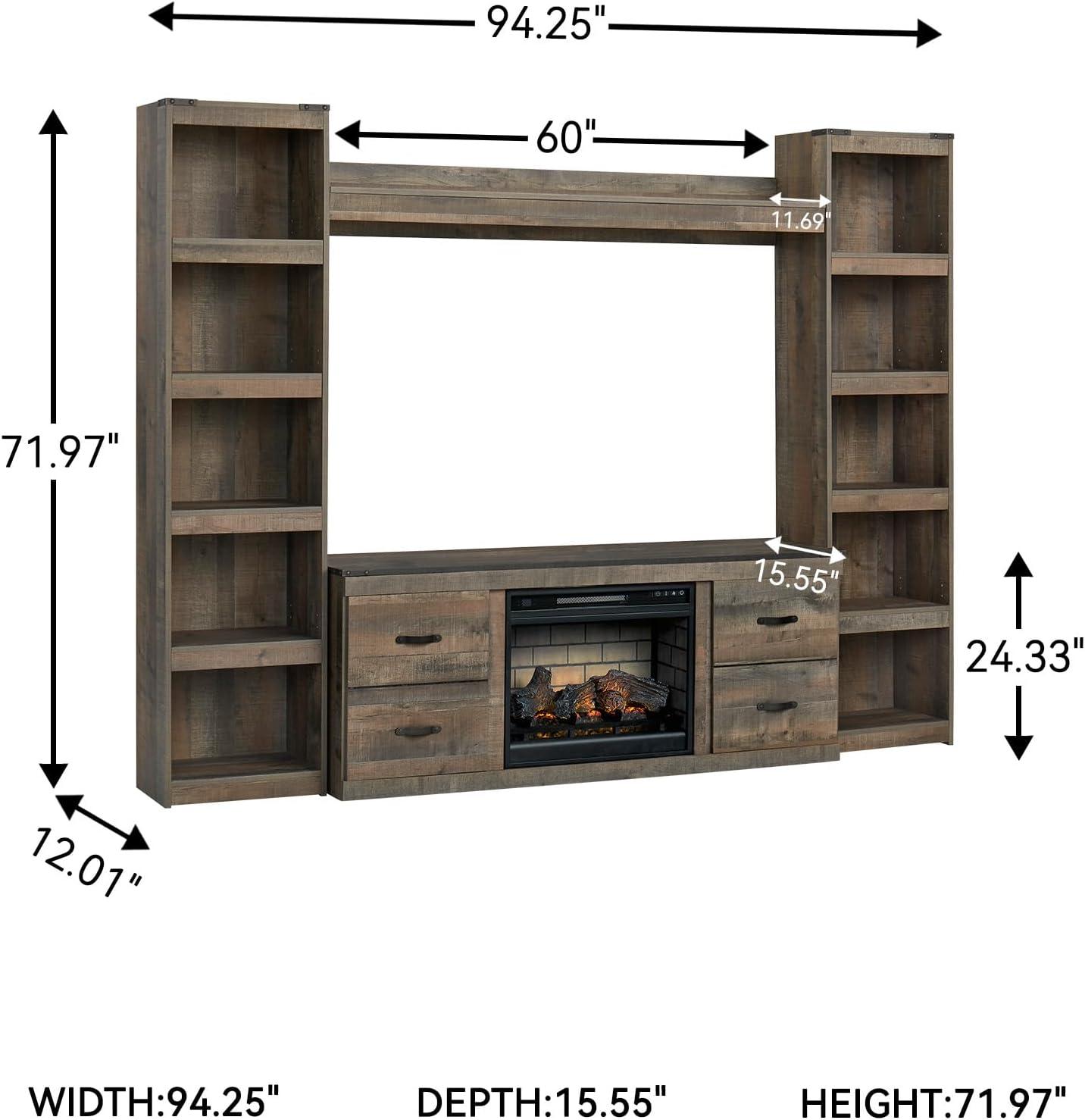 imageSignature Design by Ashley Trinell Rustic 4Piece Entertainment Center with Electric Fireplace for TVs up to 69 Light BrownBrown