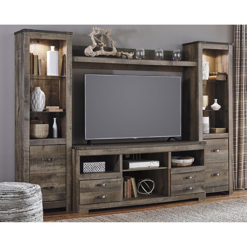 imageSignature Design by Ashley Bellaby Farmhouse 4Piece Entertainment Center for TVs up to 69 with Electric Fireplace WhitewashBrown