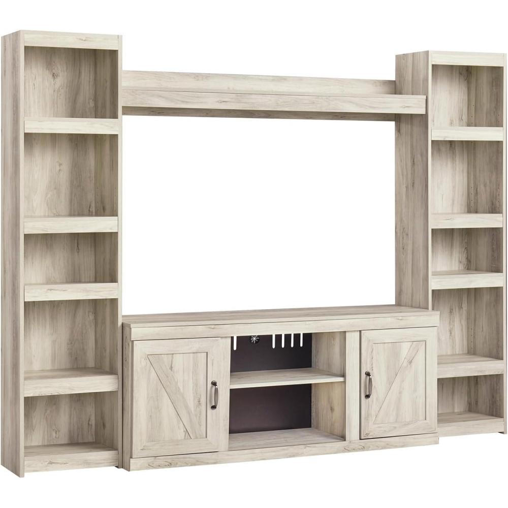 imageSignature Design by Ashley Bellaby Farmhouse 4Piece Entertainment Center for TVs up to 69 with Electric Fireplace WhitewashWhitewash