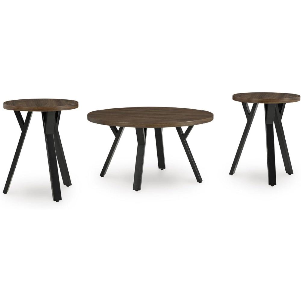 imageSignature Design by Ashley Elbrynn Casual Table with Steel Frame Set of 3 Dark Brown amp Black