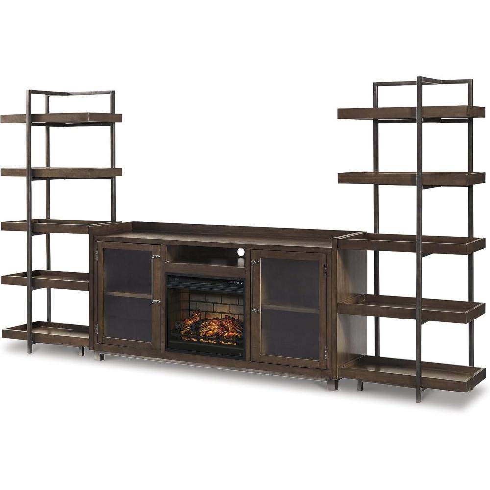 imageSignature Design by Ashley Starmore Urban 70 TV Stand with Electric Fireplace for TVs up to 80 Dark BrownBrownGunmetal
