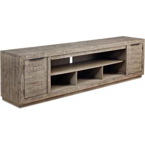 Signature Design by Ashley Entertainment Accessories Contemporary 92″ TV Stand with Electric Fireplace for TVs up to 105″, Light Gray(Brown)