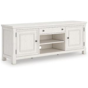 Signature Design by Ashley Robbinsdale Casual 72″ TV Stand for TVs up to 82″ with Cabinet Doors and Adjustable Shelves, White