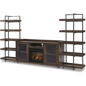 Signature Design by Ashley Starmore Urban 70″ TV Stand with Electric Fireplace for TVs up to 80″, Dark Brown(Brown/Gunmetal)