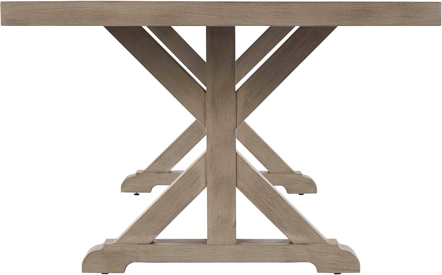 imageSignature Design by Ashley Beachcroft Modern Farmhouse Outdoor Dining Table with Porcelain Top and Upholstered Bench Beige