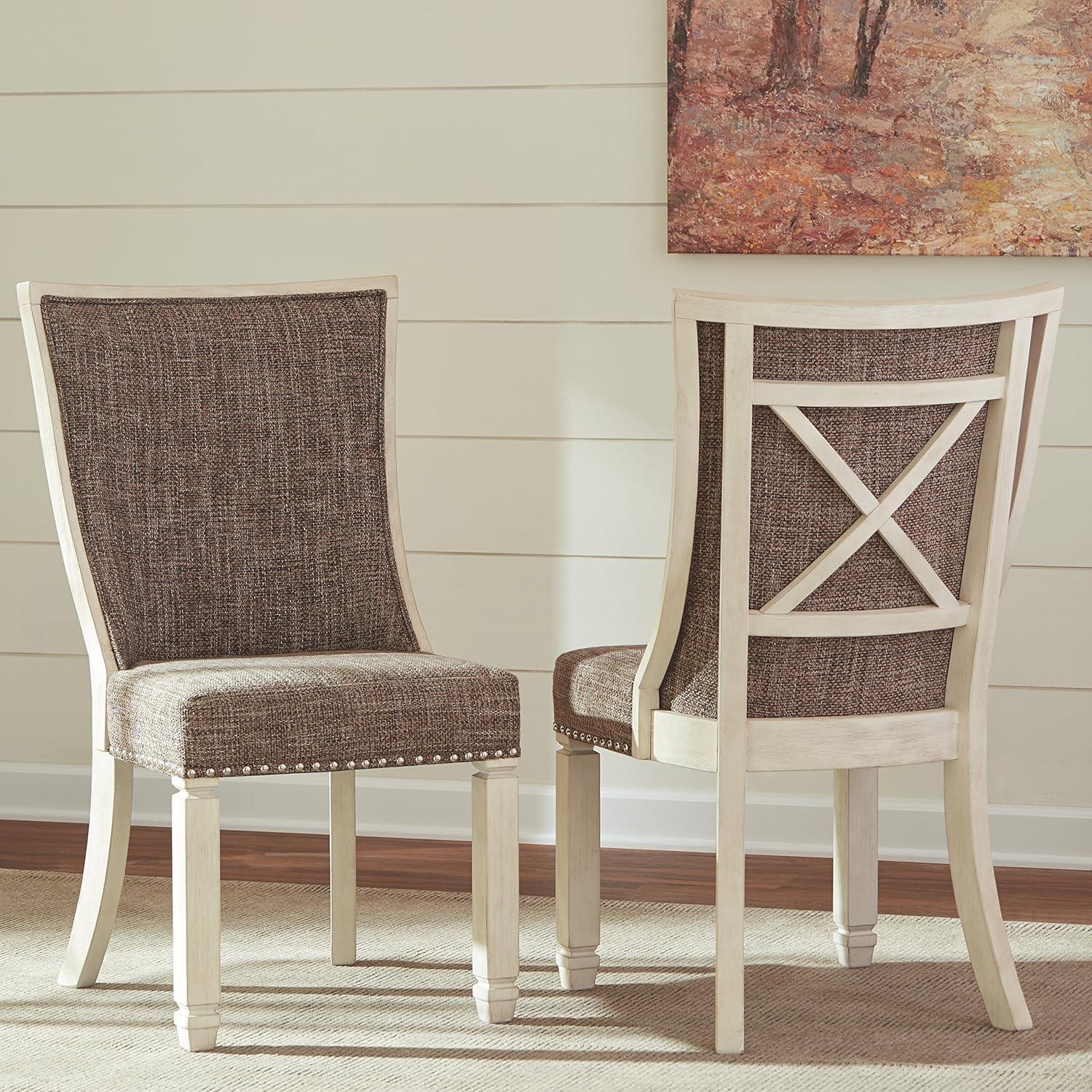 imageSignature Design by Ashley Bolanburg Modern Farmhouse Upholstered Dining Chair 2 Count Brown Bolanburg 20 Upholstered Dining Room Chair Set of 2 Antique White