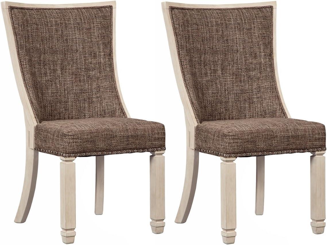 imageSignature Design by Ashley Bolanburg Modern Farmhouse Upholstered Dining Chair 2 Count Brown Bolanburg 20 Upholstered Dining Room Chair Set of 2 Antique White