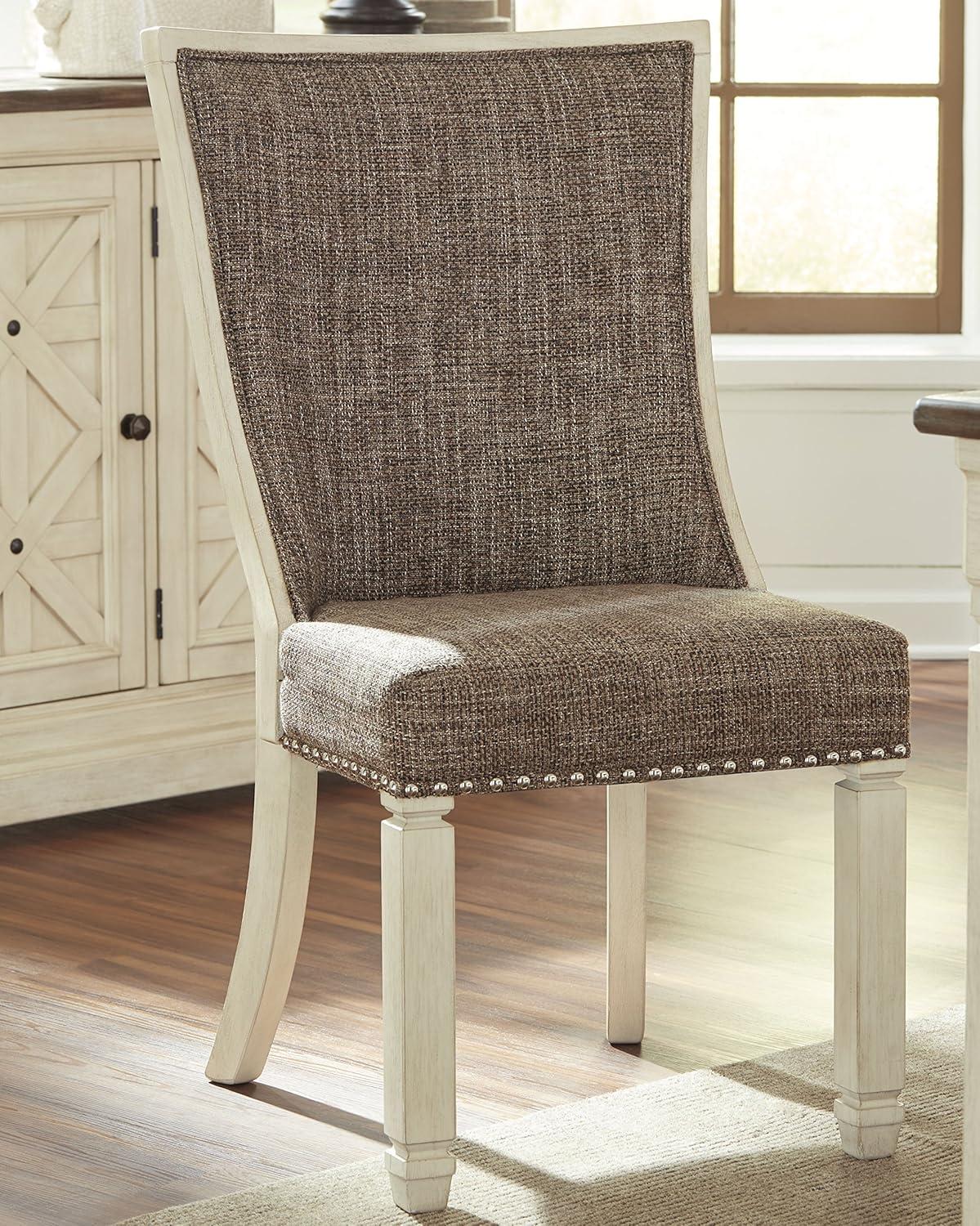 imageSignature Design by Ashley Bolanburg Modern Farmhouse Upholstered Dining Chair 2 Count Brown Bolanburg 20 Upholstered Dining Room Chair Set of 2 Antique White