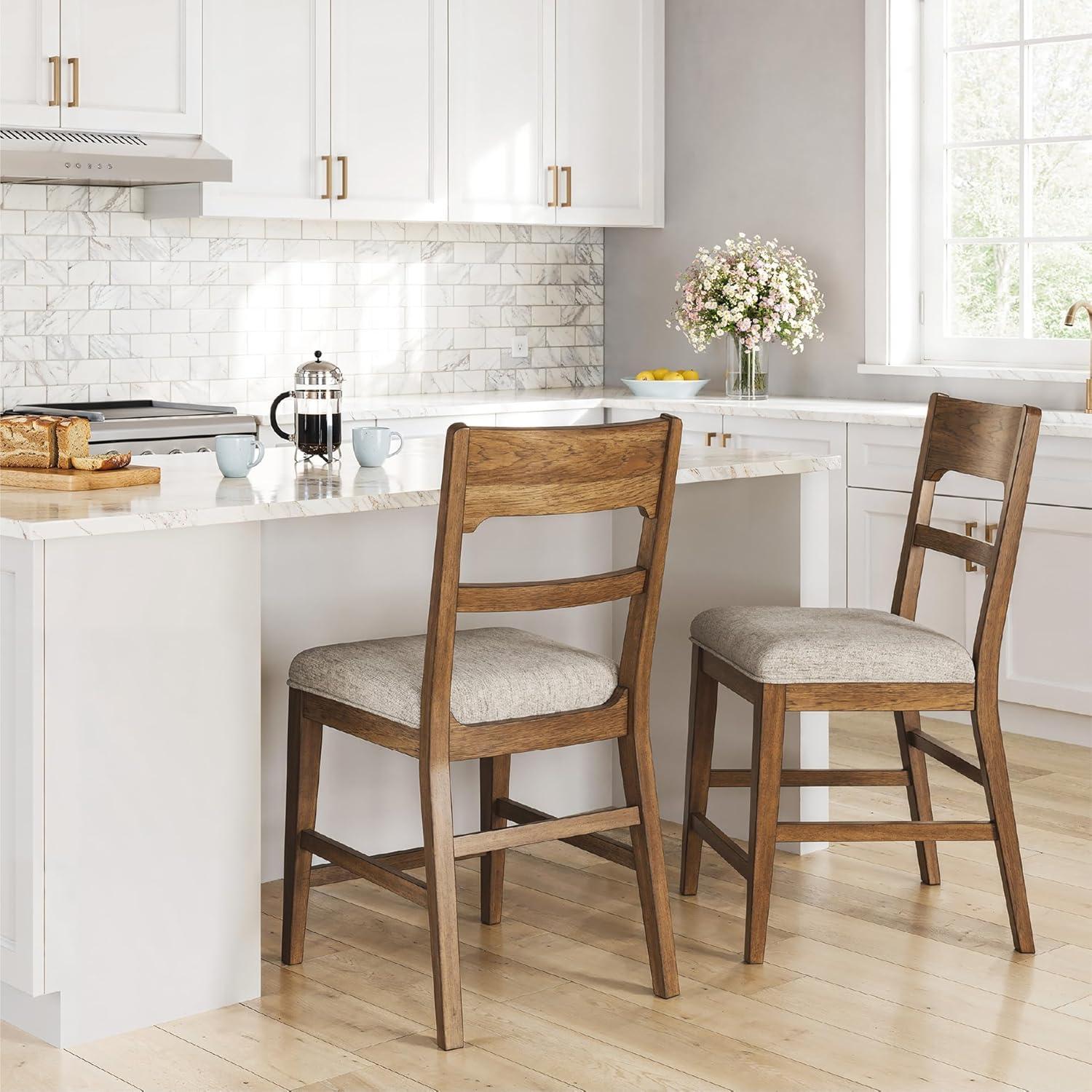 imageSignature Design by Ashley Cabalynn Counter Height Bar Stool Set of 2 Modern Farmhouse Foam Cushion Wood 2025 W x 235 D x 4175 H Light BrownLight Brown Beige