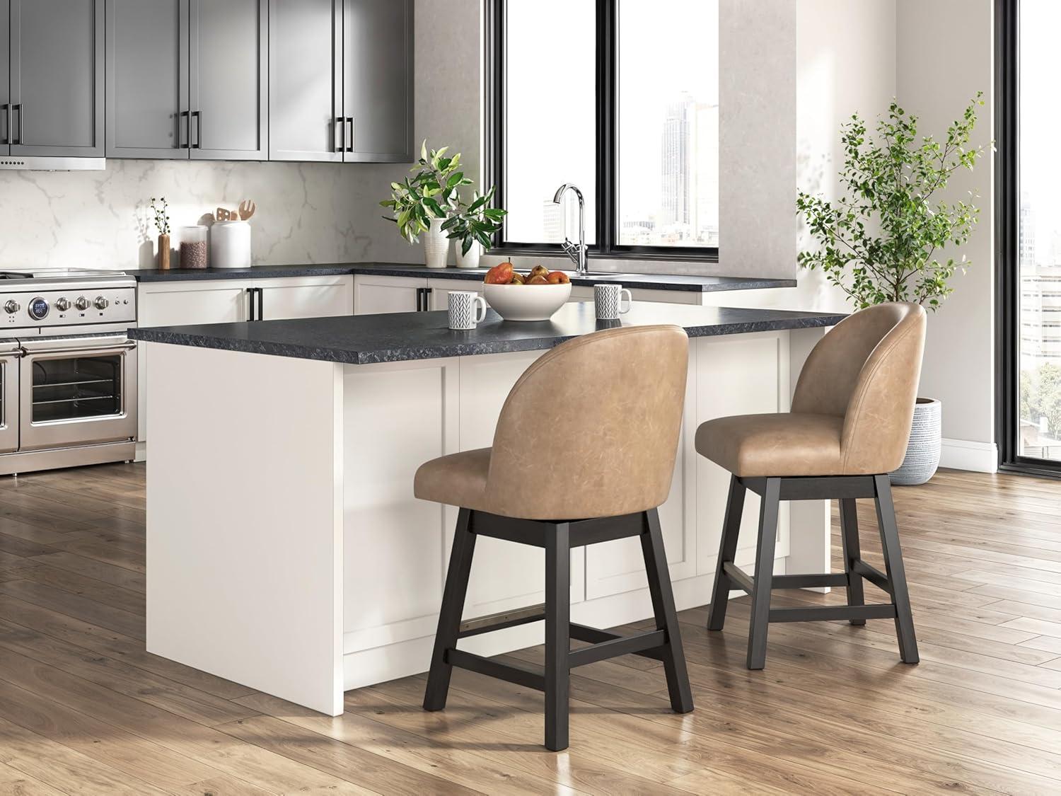 imageSignature Design by Ashley Cabalynn Counter Height Bar Stool Set of 2 Modern Farmhouse Foam Cushion Wood 2025 W x 235 D x 4175 H Light BrownLight Brown Dark Brown