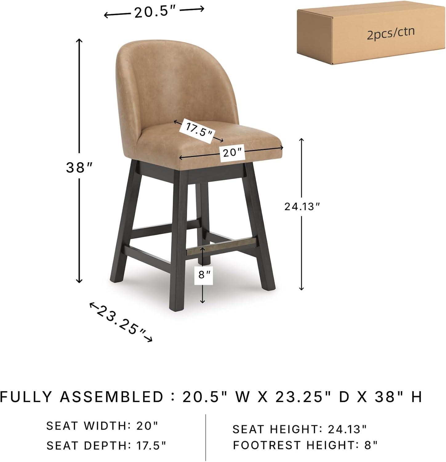 imageSignature Design by Ashley Cabalynn Counter Height Bar Stool Set of 2 Modern Farmhouse Foam Cushion Wood 2025 W x 235 D x 4175 H Light BrownLight Brown Dark Brown