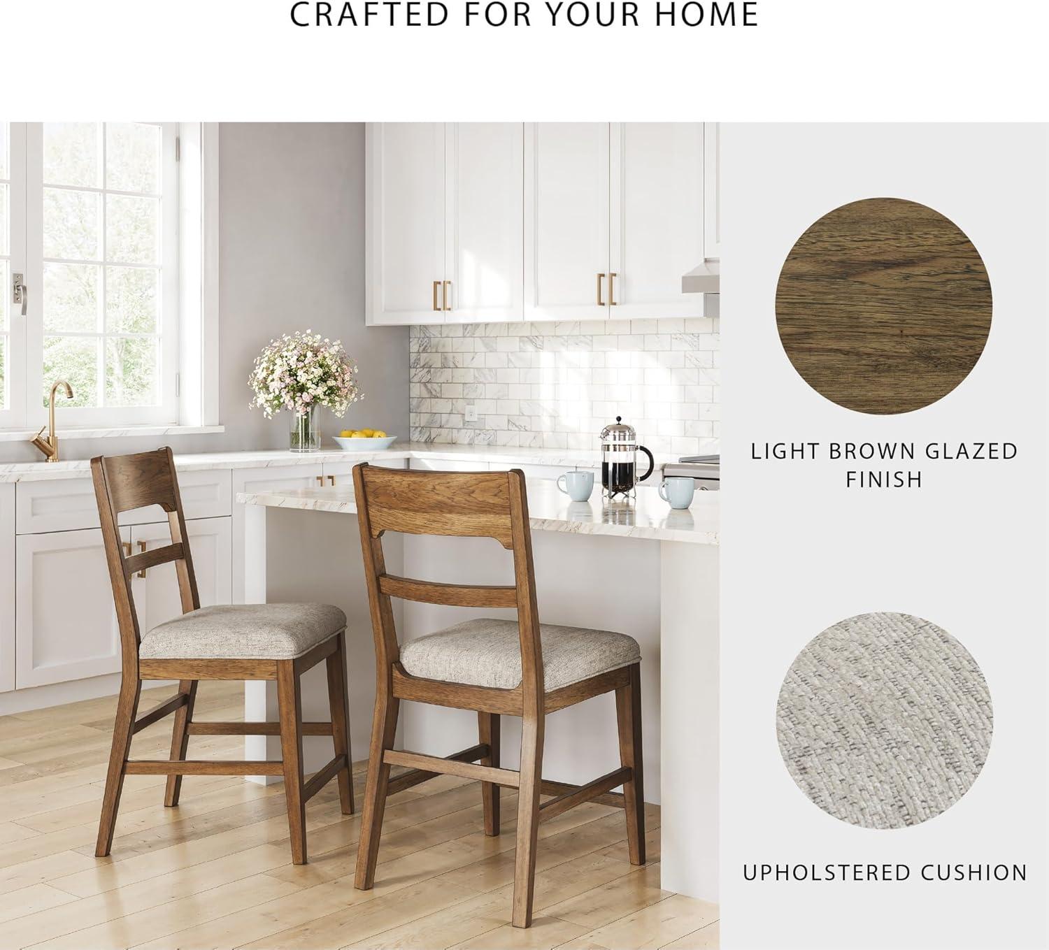 imageSignature Design by Ashley Cabalynn Counter Height Bar Stool Set of 2 Modern Farmhouse Foam Cushion Wood 2025 W x 235 D x 4175 H Light BrownLight Brown Beige