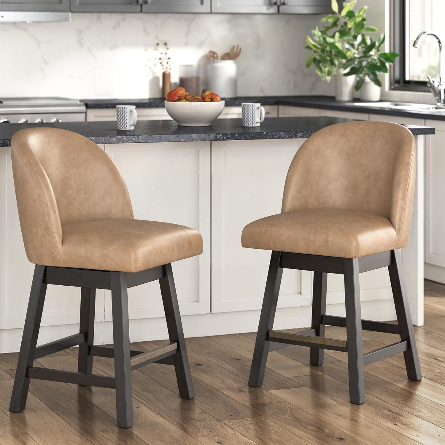 imageSignature Design by Ashley Cabalynn Counter Height Bar Stool Set of 2 Modern Farmhouse Foam Cushion Wood 2025 W x 235 D x 4175 H Light BrownLight Brown Dark Brown