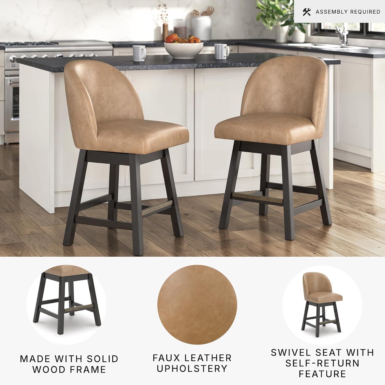 imageSignature Design by Ashley Cabalynn Counter Height Bar Stool Set of 2 Modern Farmhouse Foam Cushion Wood 2025 W x 235 D x 4175 H Light BrownLight Brown Dark Brown