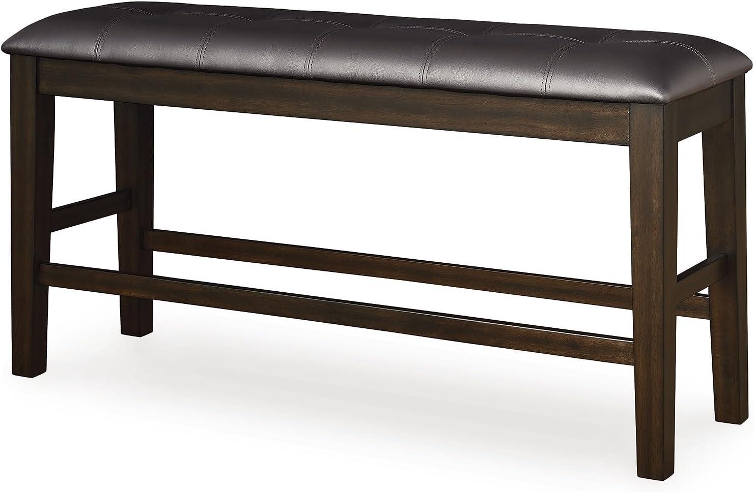 imageSignature Design by Ashley Haddigan Casual Tufted Faux Leather Upholstered Counter Height Dining Bench with Oak Finish Dark Brown