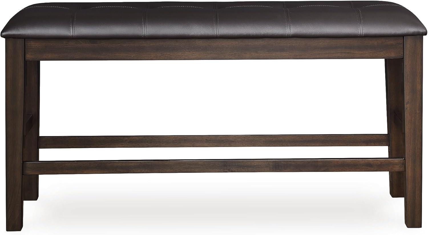 imageSignature Design by Ashley Haddigan Casual Tufted Faux Leather Upholstered Counter Height Dining Bench with Oak Finish Dark Brown