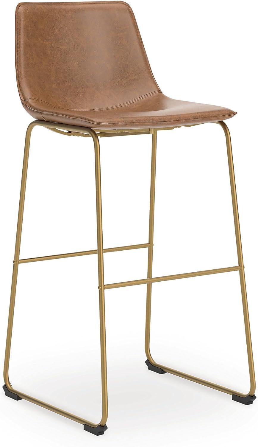 imageSignature Design by Ashley Lexadine Contemporary Bar Height Bar Stool with Faux Leather Upholstery Set of 2 Brown amp Gold