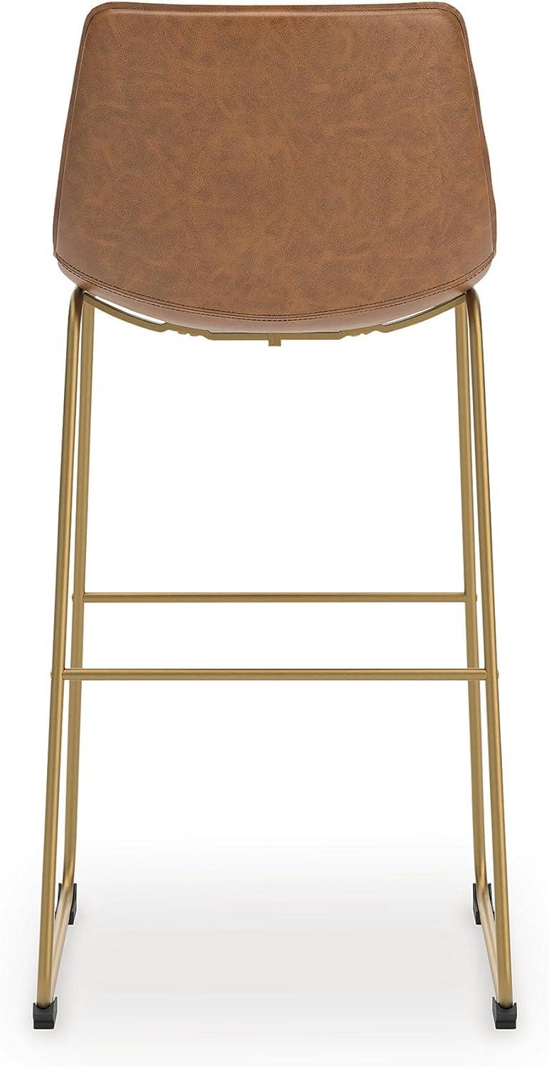 imageSignature Design by Ashley Lexadine Contemporary Bar Height Bar Stool with Faux Leather Upholstery Set of 2 Brown amp Gold