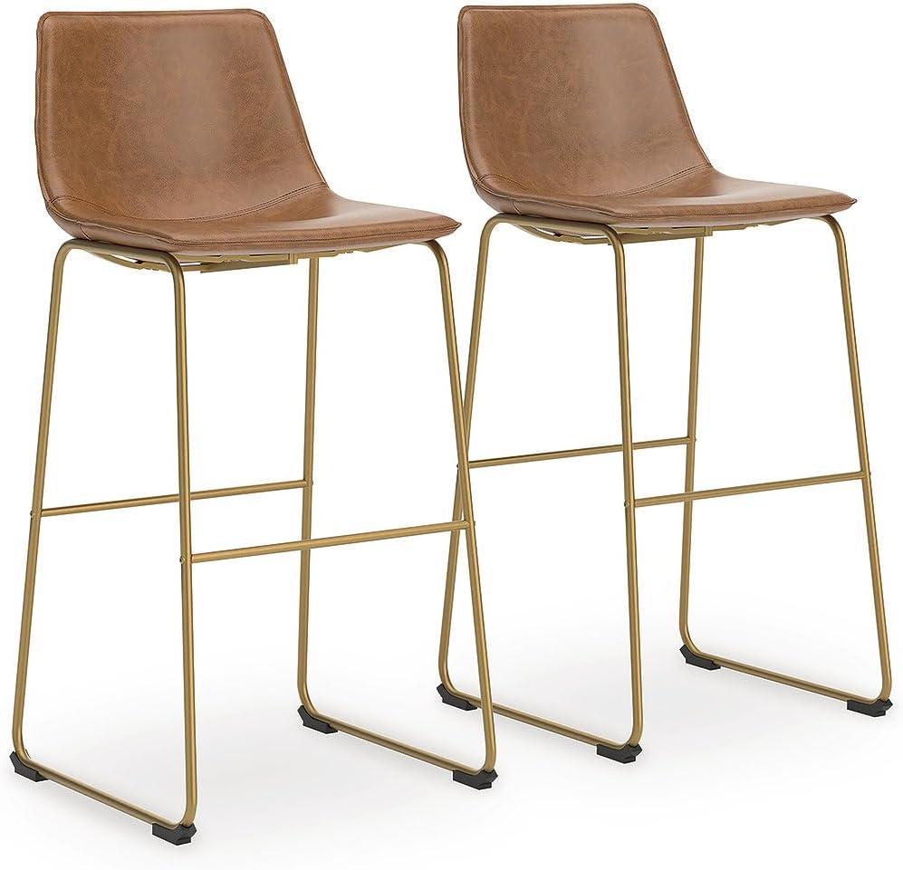 imageSignature Design by Ashley Lexadine Contemporary Bar Height Bar Stool with Faux Leather Upholstery Set of 2 Brown amp Gold