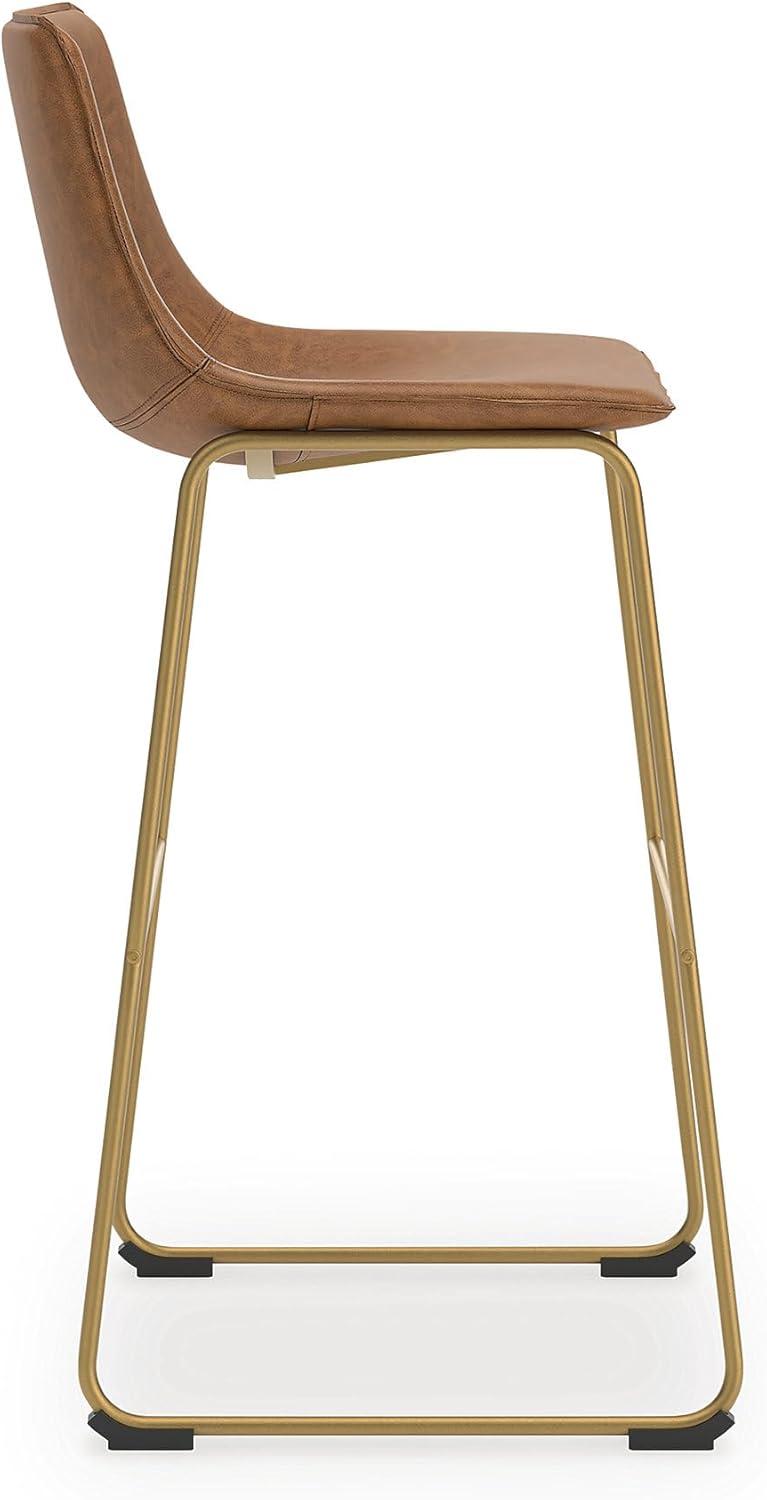 imageSignature Design by Ashley Lexadine Contemporary Bar Height Bar Stool with Faux Leather Upholstery Set of 2 Brown amp Gold
