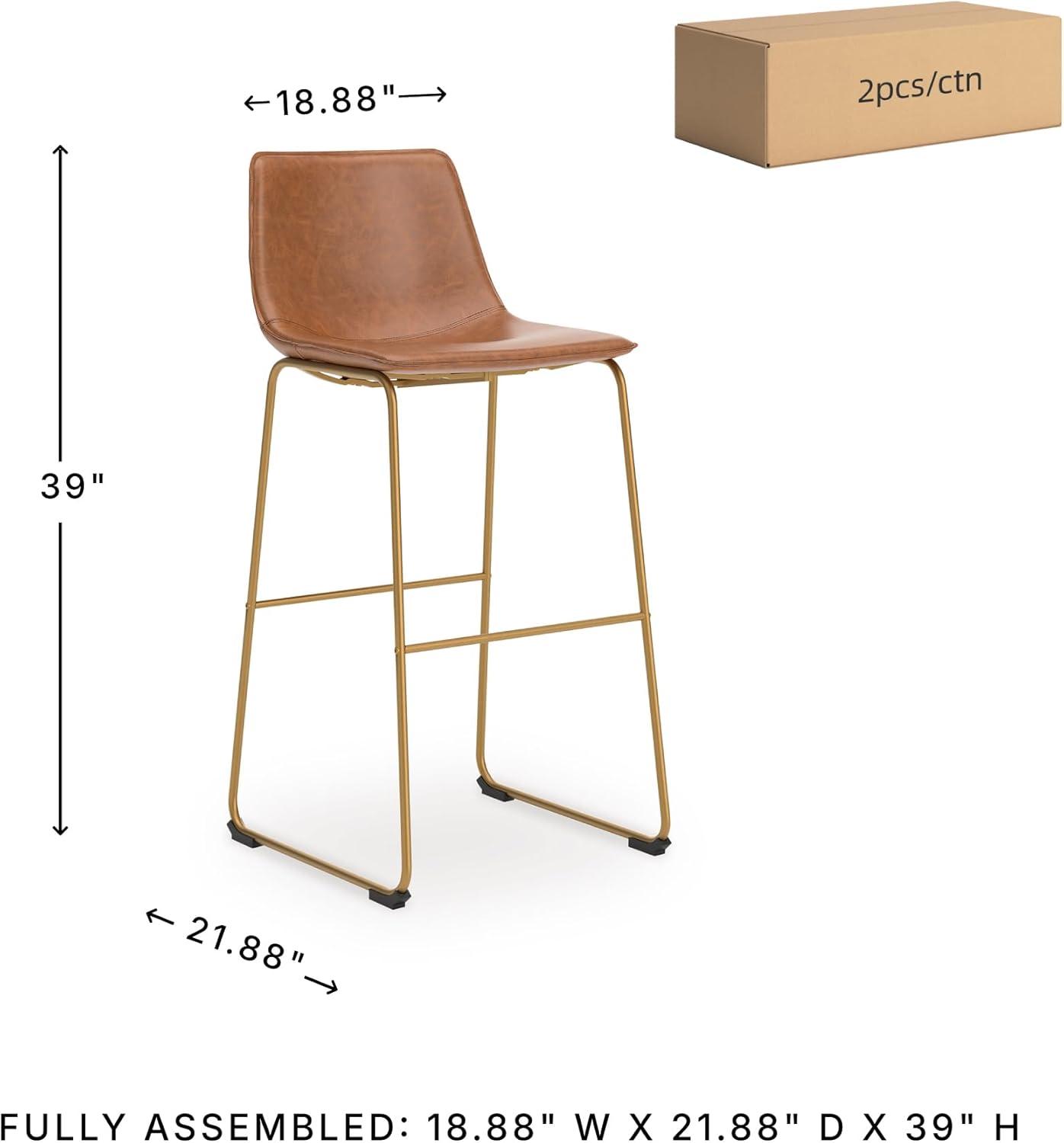 imageSignature Design by Ashley Lexadine Contemporary Bar Height Bar Stool with Faux Leather Upholstery Set of 2 Brown amp Gold