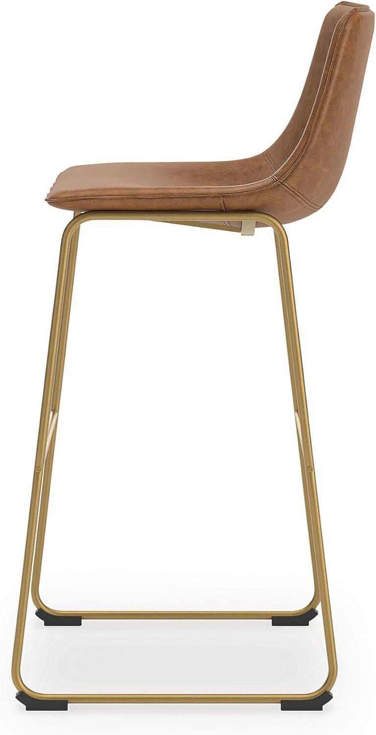 imageSignature Design by Ashley Lexadine Contemporary Bar Height Bar Stool with Faux Leather Upholstery Set of 2 Brown amp Gold