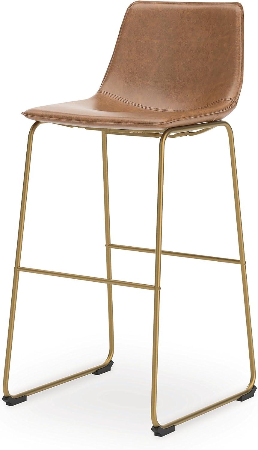 imageSignature Design by Ashley Lexadine Contemporary Bar Height Bar Stool with Faux Leather Upholstery Set of 2 Brown amp Gold