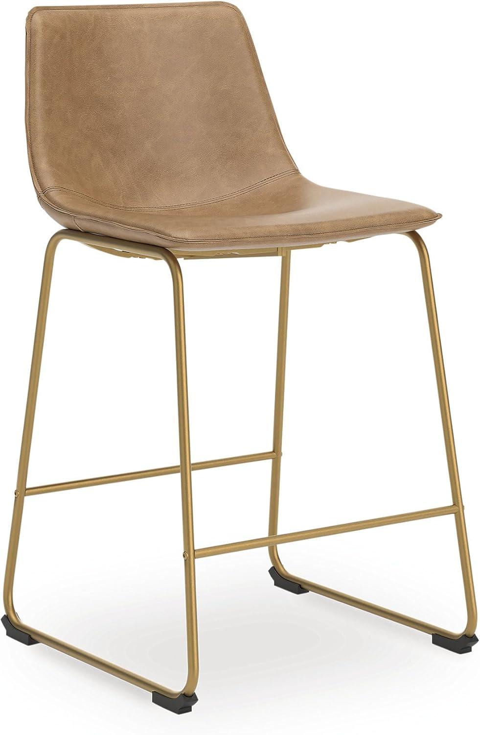 imageSignature Design by Ashley Lexadine Contemporary Bar Height Bar Stool with Faux Leather Upholstery Set of 2 Light Brown amp Gold