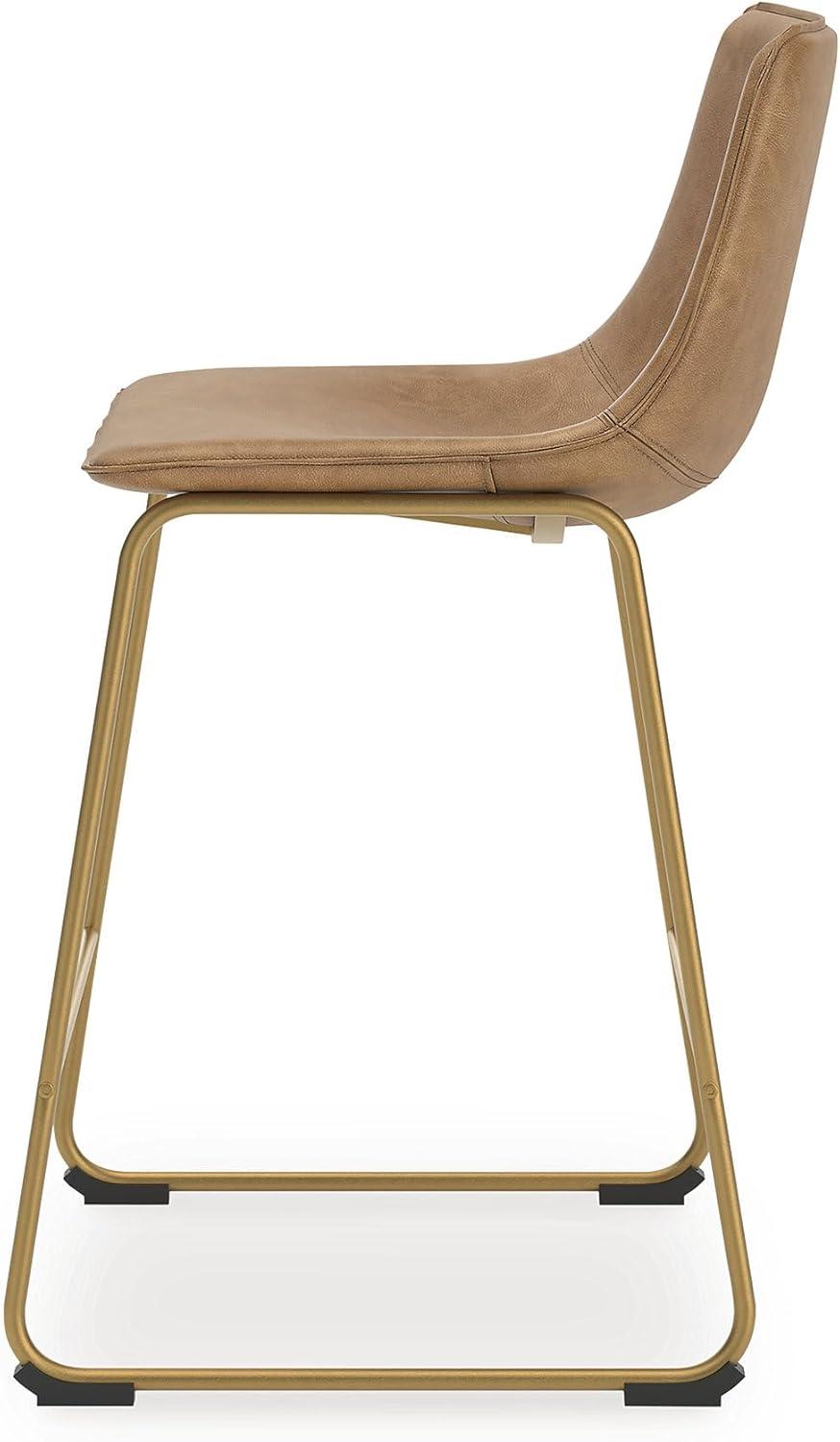 imageSignature Design by Ashley Lexadine Contemporary Bar Height Bar Stool with Faux Leather Upholstery Set of 2 Light Brown amp Gold