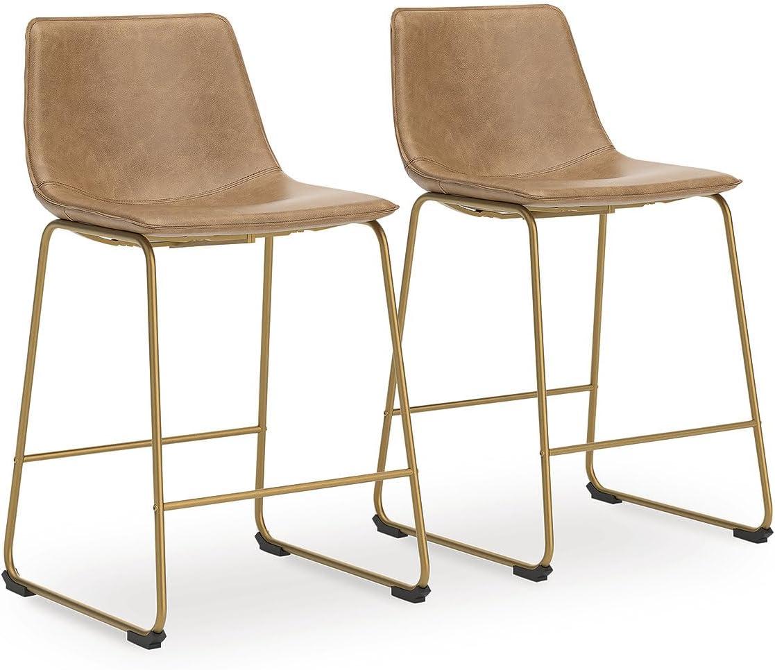 imageSignature Design by Ashley Lexadine Contemporary Bar Height Bar Stool with Faux Leather Upholstery Set of 2 Light Brown amp Gold