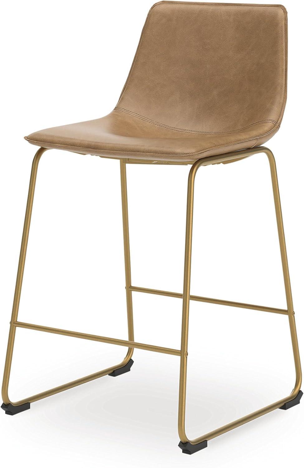 imageSignature Design by Ashley Lexadine Contemporary Bar Height Bar Stool with Faux Leather Upholstery Set of 2 Light Brown amp Gold