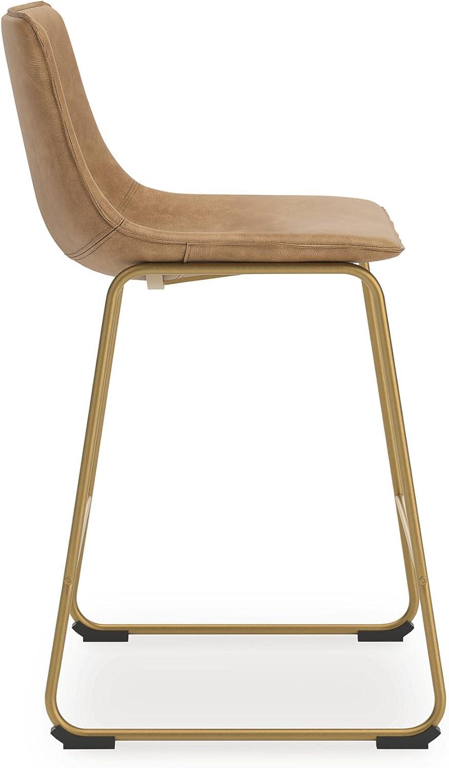 imageSignature Design by Ashley Lexadine Contemporary Counter Height Bar Stool with Faux Leather Upholstery Set of 2 Light Brown amp Gold