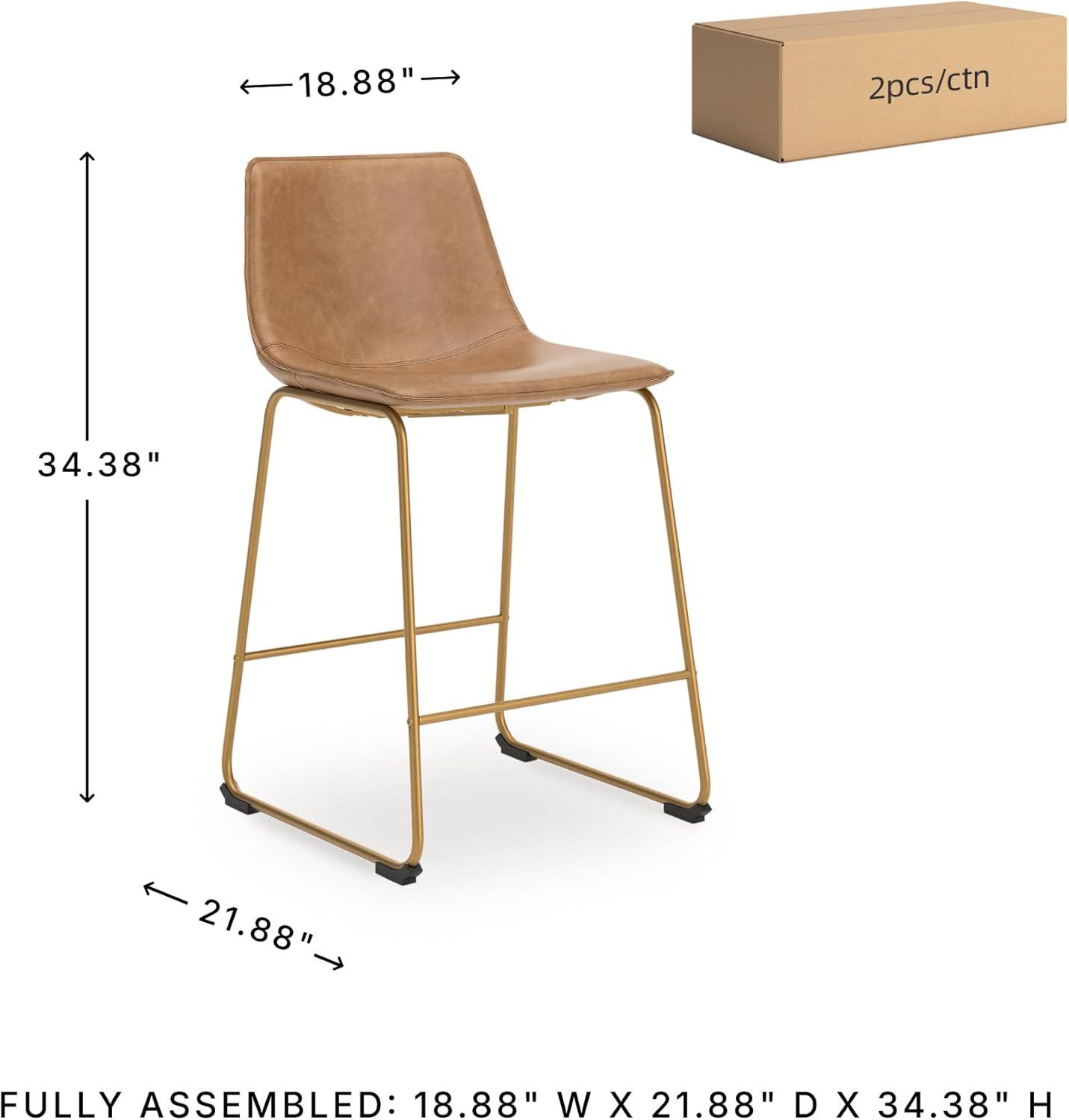 imageSignature Design by Ashley Lexadine Contemporary Counter Height Bar Stool with Faux Leather Upholstery Set of 2 Light Brown amp Gold