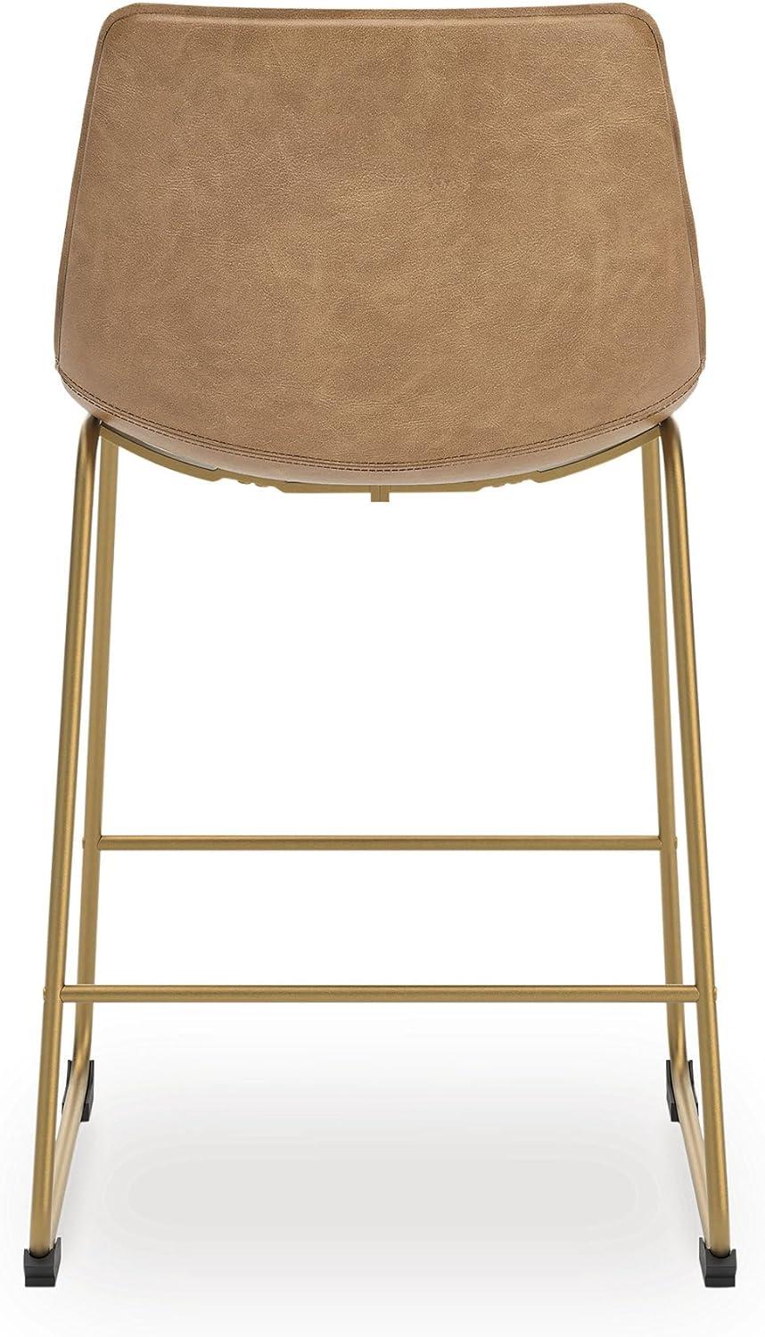 imageSignature Design by Ashley Lexadine Contemporary Counter Height Bar Stool with Faux Leather Upholstery Set of 2 Light Brown amp Gold