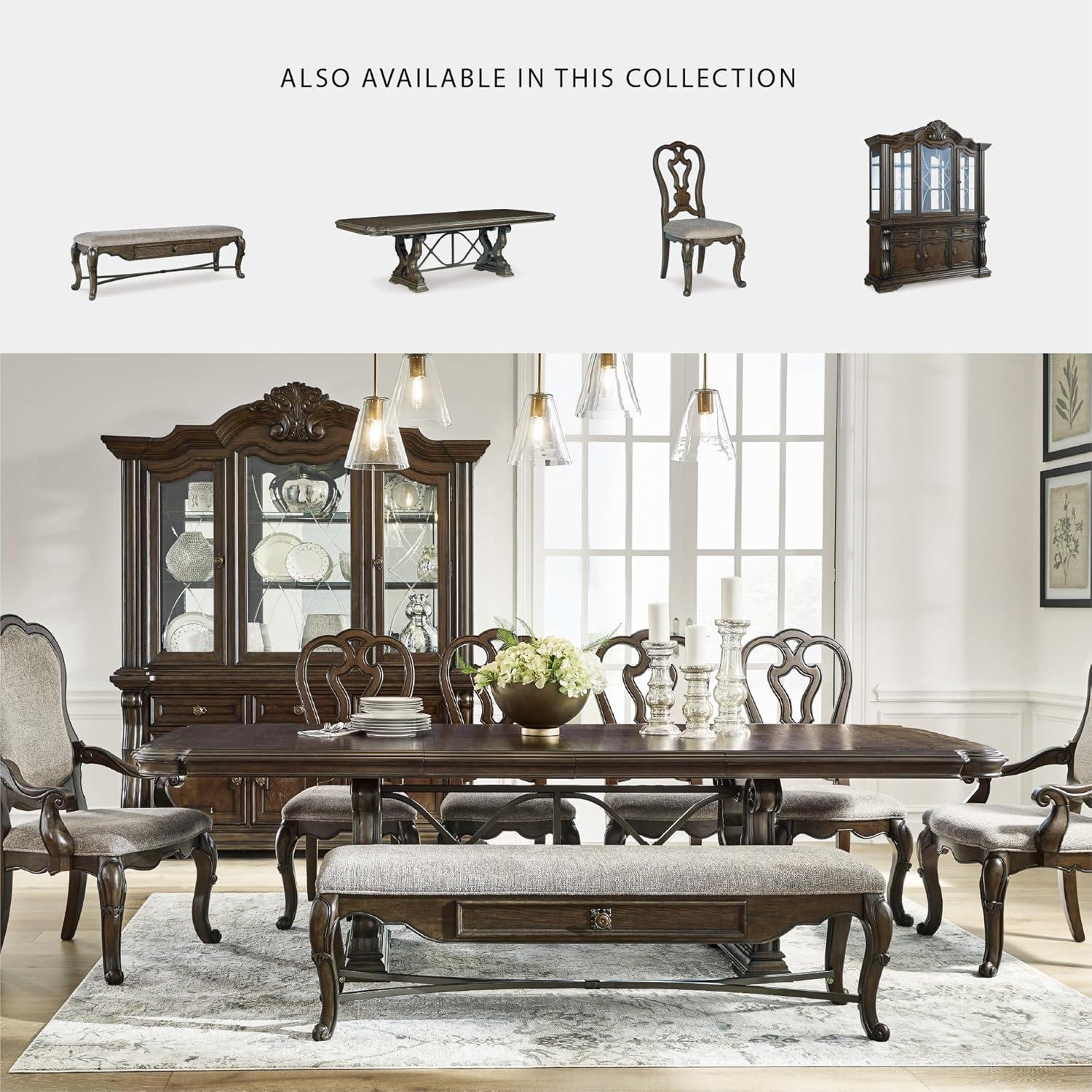 imageSignature Design by Ashley Maylee Classic Dining Extension Table with Removable Center Leaves and Double Pedestal Base Seats Up to 8 Dark BrownDining Extension Table