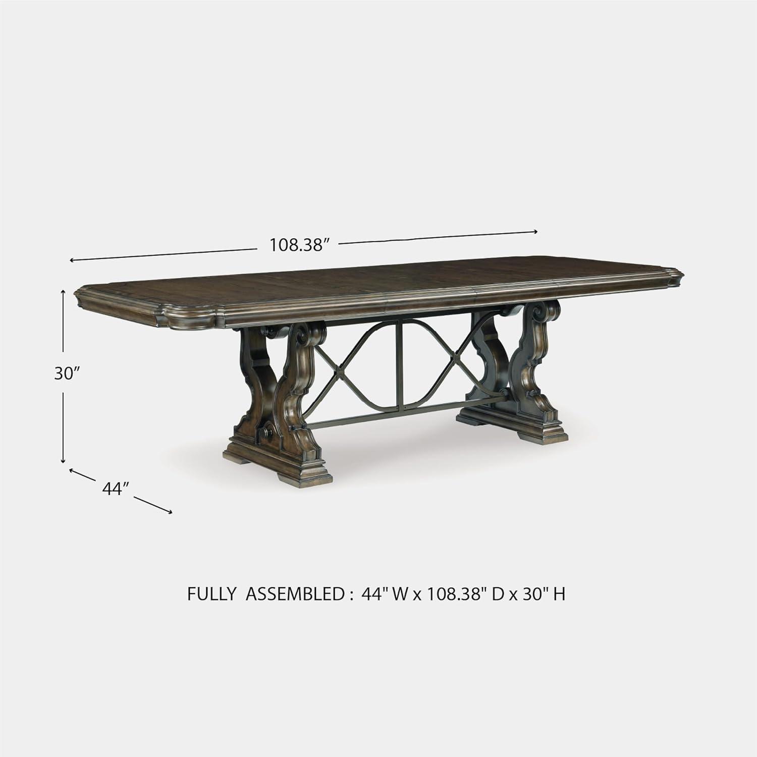 imageSignature Design by Ashley Maylee Classic Dining Extension Table with Removable Center Leaves and Double Pedestal Base Seats Up to 8 Dark BrownDining Extension Table