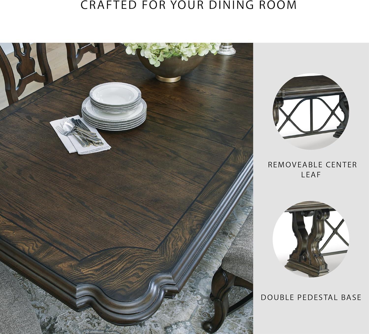 imageSignature Design by Ashley Maylee Classic Dining Extension Table with Removable Center Leaves and Double Pedestal Base Seats Up to 8 Dark BrownDining Extension Table