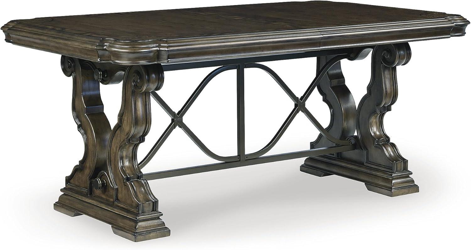 imageSignature Design by Ashley Maylee Classic Dining Extension Table with Removable Center Leaves and Double Pedestal Base Seats Up to 8 Dark BrownDining Extension Table