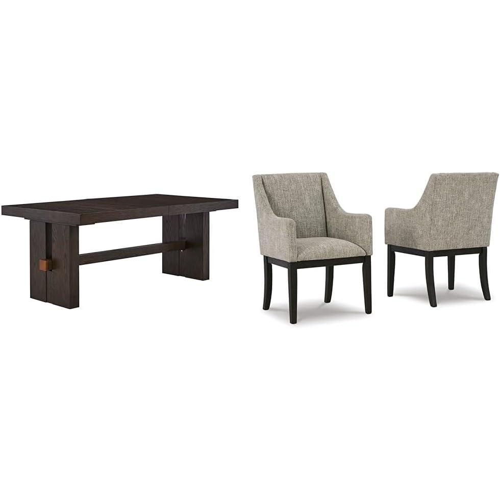 imageSignature Design by Ashley Burkhaus Traditional Rectangle Extension Dining Room Table Dark Brown amp Burkhaus Traditional Dining Upholstered Arm Chair 2 Count Gray amp Dark BrownTable  Arm Chair  Gray  Dark Brown