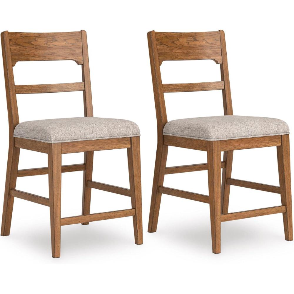 imageSignature Design by Ashley Cabalynn Counter Height Bar Stool Set of 2 Modern Farmhouse Foam Cushion Wood 2025 W x 235 D x 4175 H Light BrownLight Brown Beige