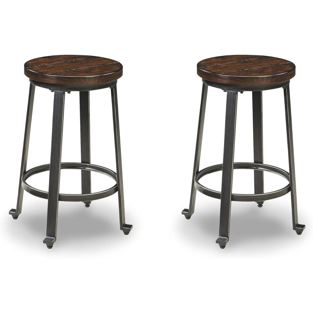 imageSignature Design by Ashley Challiman Industrial 29 Pub Height Barstool 2 Count WhiteRustic Brown