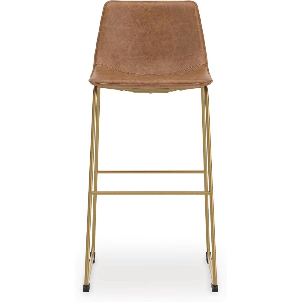 imageSignature Design by Ashley Lexadine Contemporary Bar Height Bar Stool with Faux Leather Upholstery Set of 2 Brown amp Gold