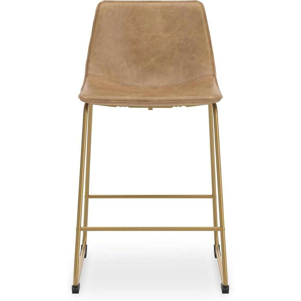 imageSignature Design by Ashley Lexadine Contemporary Counter Height Bar Stool with Faux Leather Upholstery Set of 2 Light Brown amp Gold
