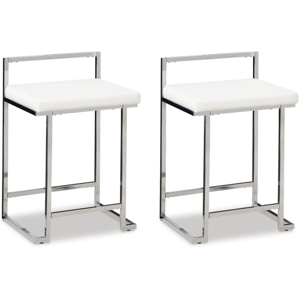 imageSignature Design by Ashley Madanere Contemporary Tall Upholstered Stool with Metal Frame 2 CountBlack amp ChromeWhite