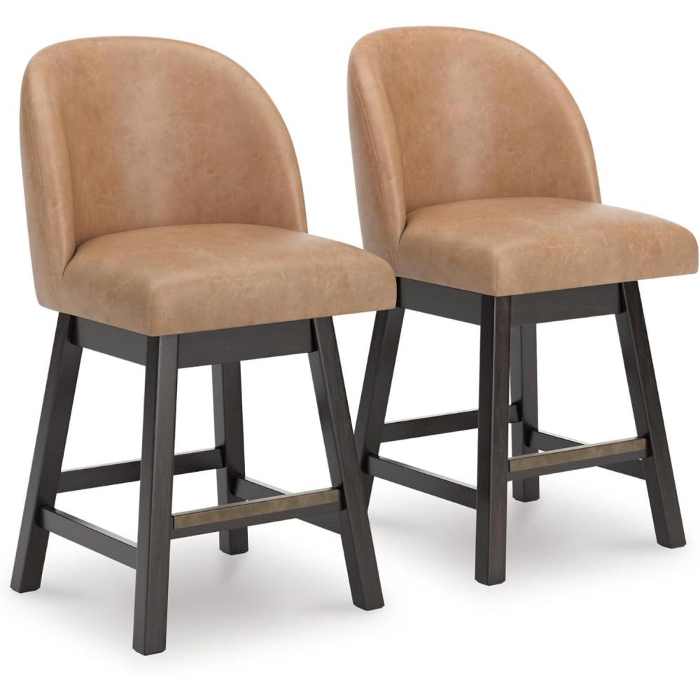 imageSignature Design by Ashley Ralene Casual Upholstered Swivel Bar Stool with Footrest Set of 2 Fabric Solid Wood Frame 205 W x 1975 D x 3363 H BrownLight Brown  Dark Brown